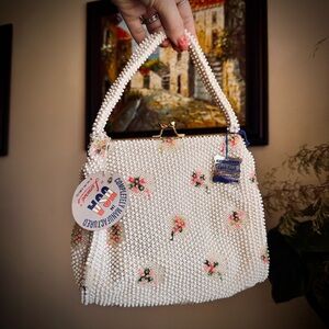 Vintage NWT Corde Bead Beaded Floral Purse Bag Deadstock